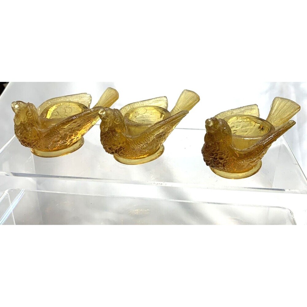 Lot of 3 McKee Glass Bird Berry Open Salt 1880-1890 3 1/2" x 2" x 1 3/4" EAPG